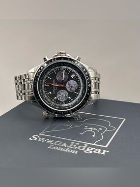 Swan & Edgar London World Timer Matt Black Dial Mechanical Quartz 47mm Watch